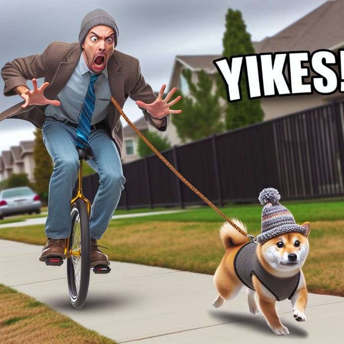 Energetic Man Unicycling with Shiba Inu Dog | Surprising Yikes Moment