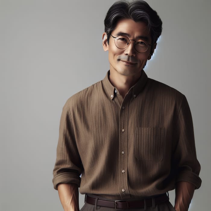 Middle-Aged East Asian Man with Stylish Glasses