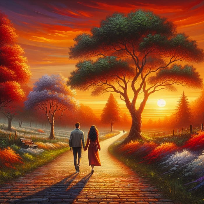 Romantic Sunset Stroll with Couple at Dusk