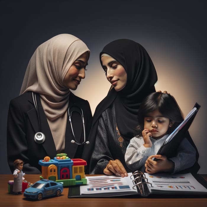 Middle-Eastern Doctor and South Asian Businesswoman with Kids