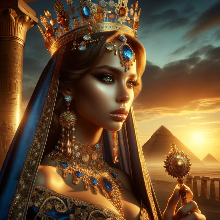Queen of Egypt - A Royal Woman Adorned in Gold and Gems