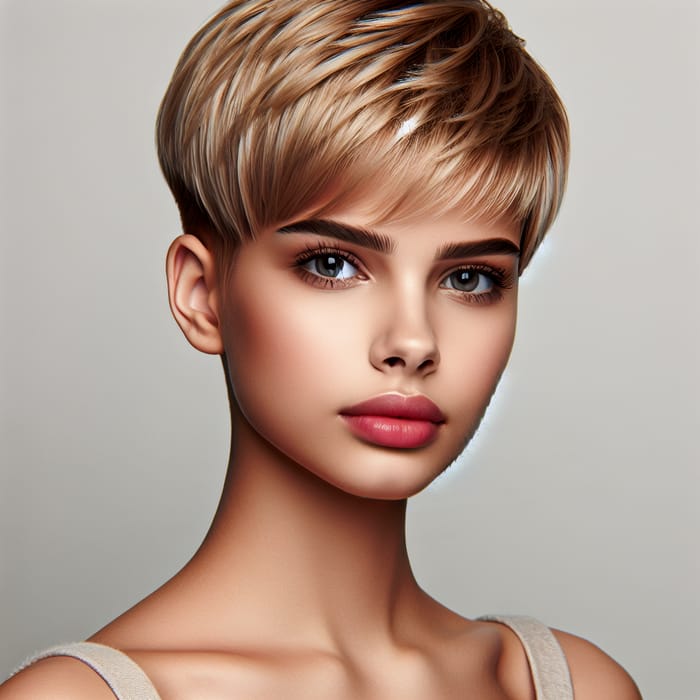 Stylish Young Girl with Short Blonde Crew Cut