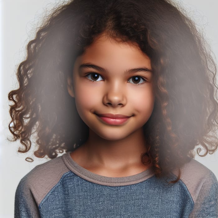 Adorable 8-Year-Old Girl with Curly Hair and Beautiful Skin