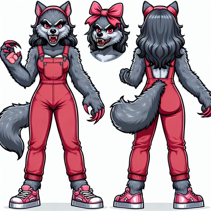 Ferocious Grey Female Werewolf Mascot Costume with Pink Accents
