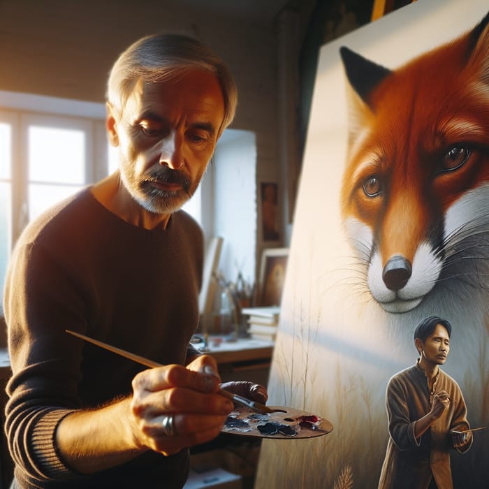 Creative Art: Man Painting Fox within Fox’s Painting