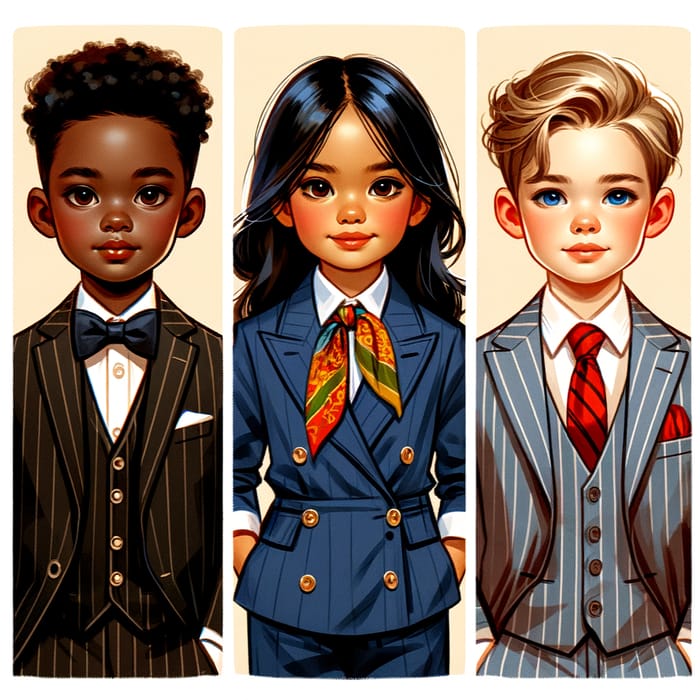 Elegant Triumvirate: Kids in Classy Suits