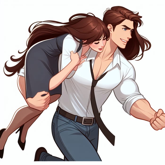 Dark-Haired Guy Carrying Girl, Side View