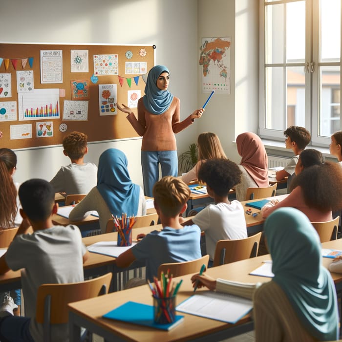 Middle-Eastern Teacher Engages Diverse Classroom