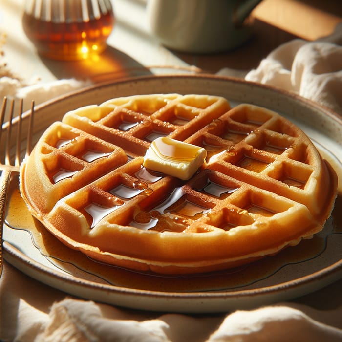 Golden Brown Waffle with Maple Syrup & Butter