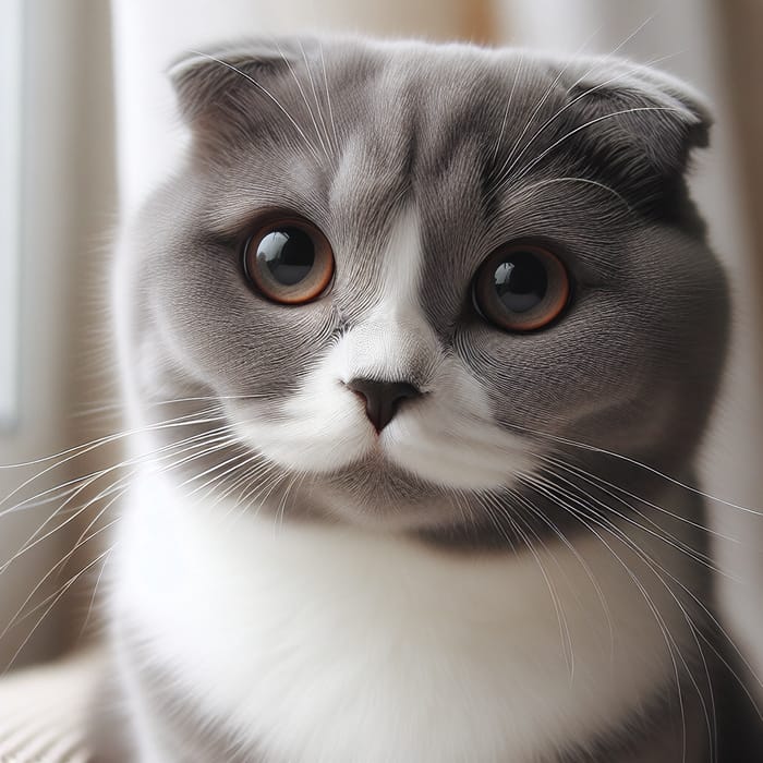 Charming Grey and White Scottish Fold Cat