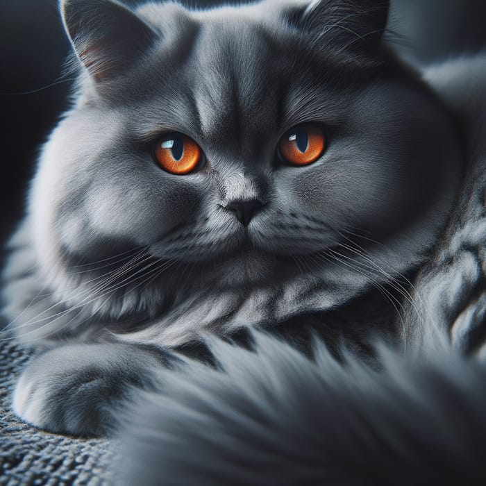 Majestic Grey British Cat with Dark Orange Eyes