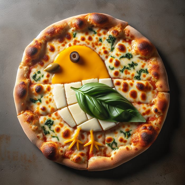 Mouthwatering Four-Cheese Pizza with Bird-Shaped Garnish
