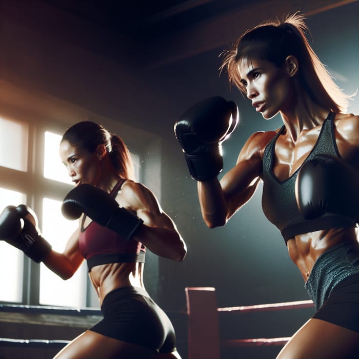 Dynamic Women Boxing Training | Engaging Scene with Fading Corners