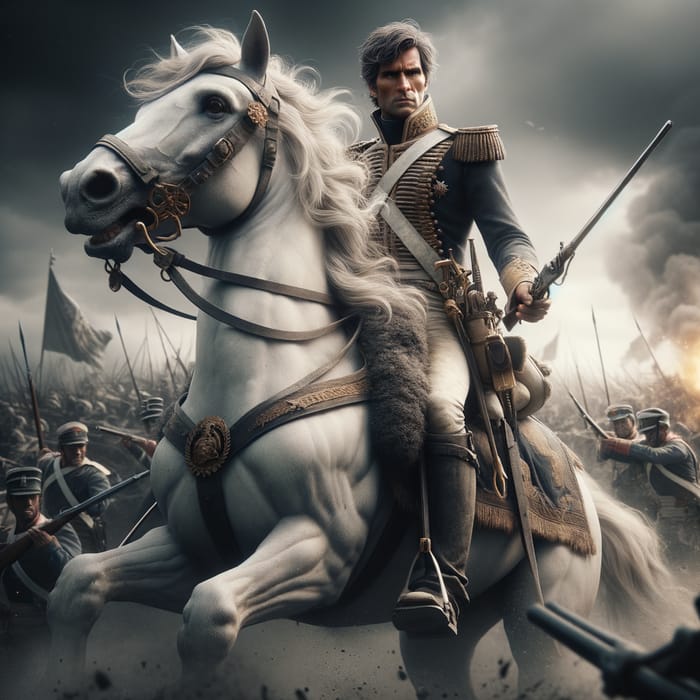 Andrew Jackson in Epic Battle Scene on White Horse