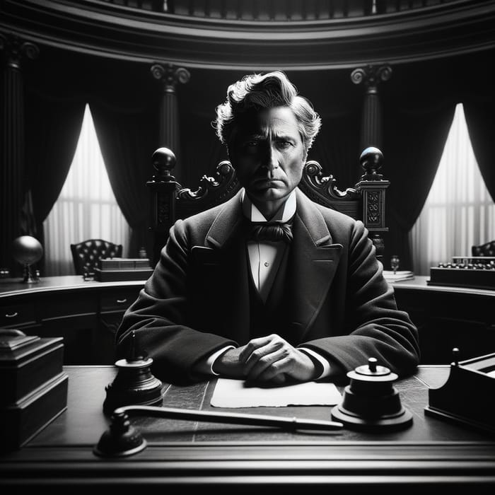 Vintage Black and White Portrait of Andrew Jackson in Oval Office