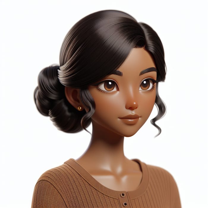 Short Brown-skinned Woman with Long Flowing Black Hair | Modern 3D Animation Style