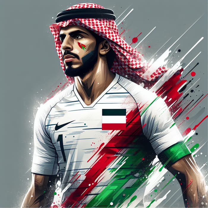 Highly Skilled Middle-Eastern Football Player in White, Green & Red Jersey