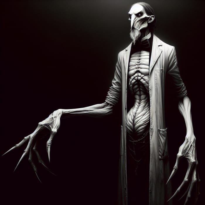 Distorted Gothic Art: Unique Human Figure in Lab Coat