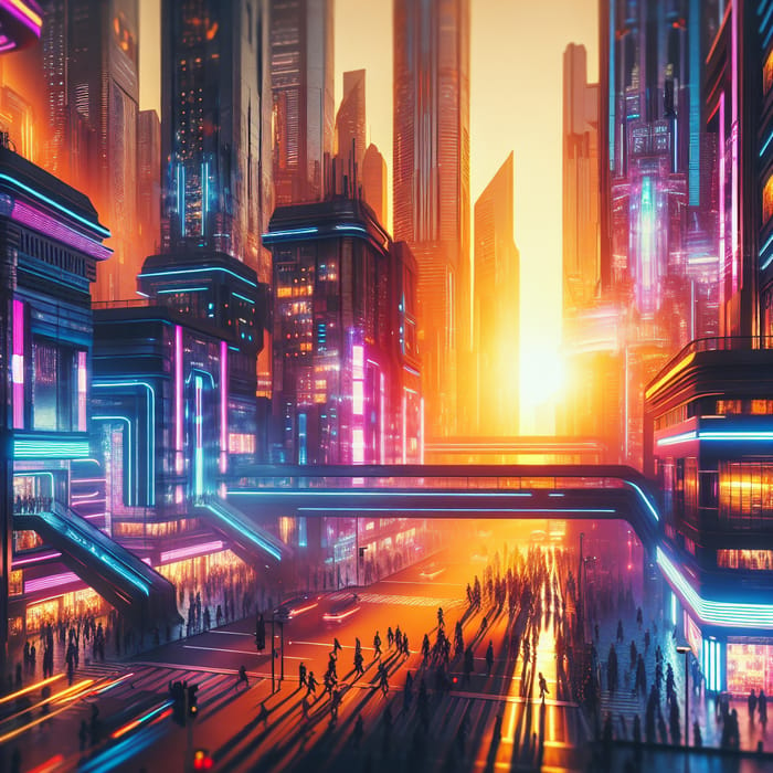 Neon Cityscape at Sunset | Vibrant Cyberpunk Scene