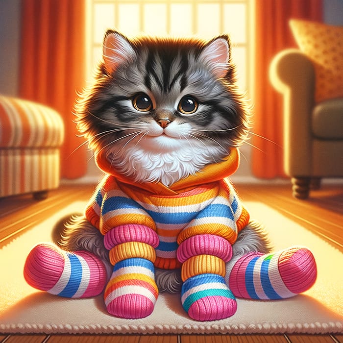 Cute Cat in Colorful Socks