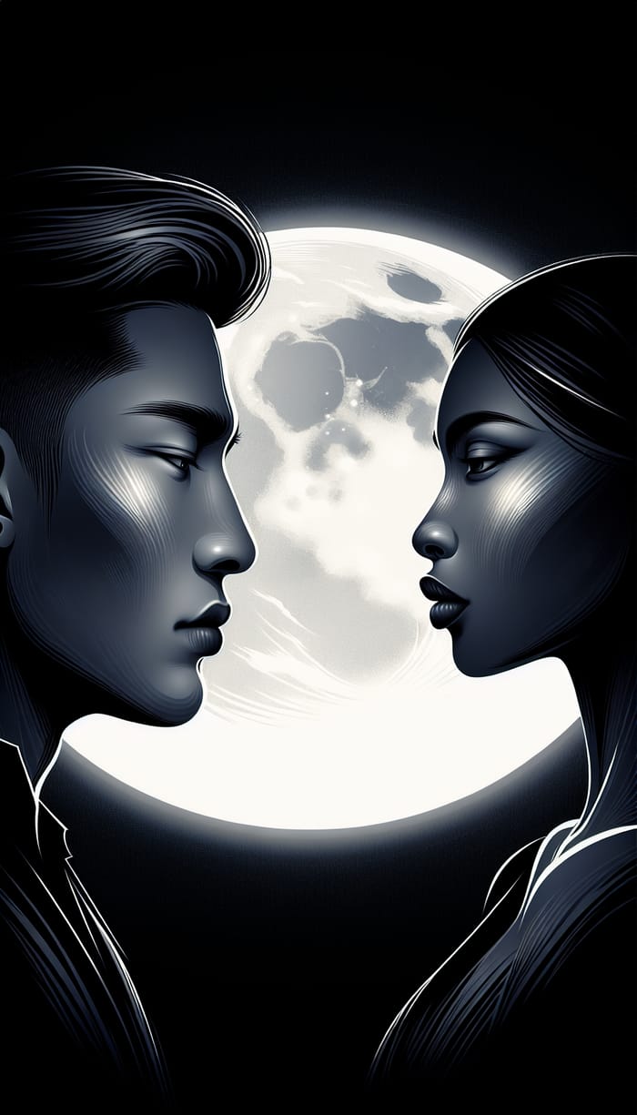 Intense Romantic Nighttime Illustration of Meeting Figures