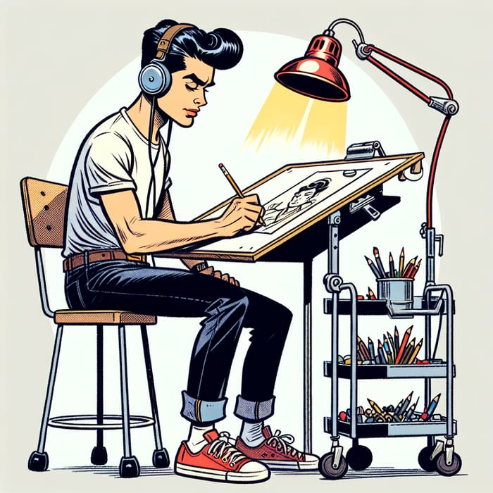 Comic Style Illustrator at Work | Retro Inspired Drawing Scene