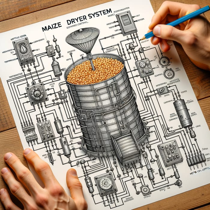 Detailed Maize Dryer System Schematic | Moisture & Temperature Sensors, Power & Motor Control