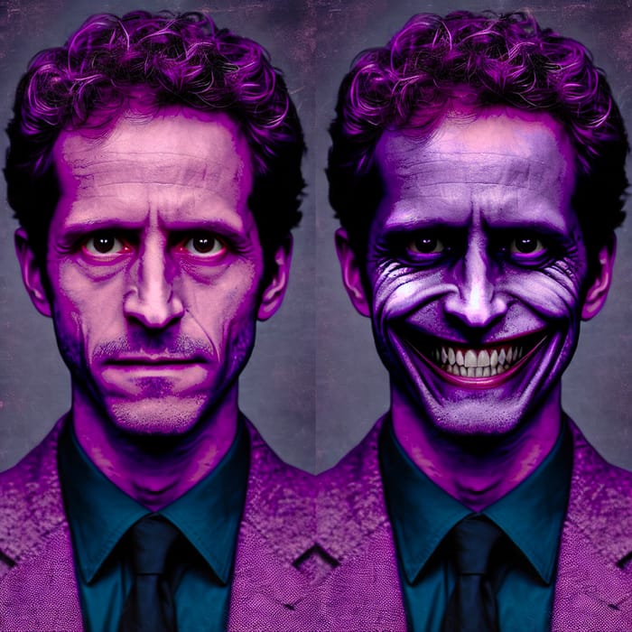 Disturbing Purple Man with Cold Eyes and Psychotic Smile