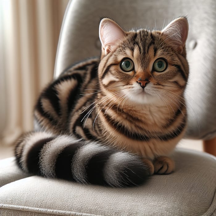 Adorable Ticked Tabby Cat Lounging on Chair