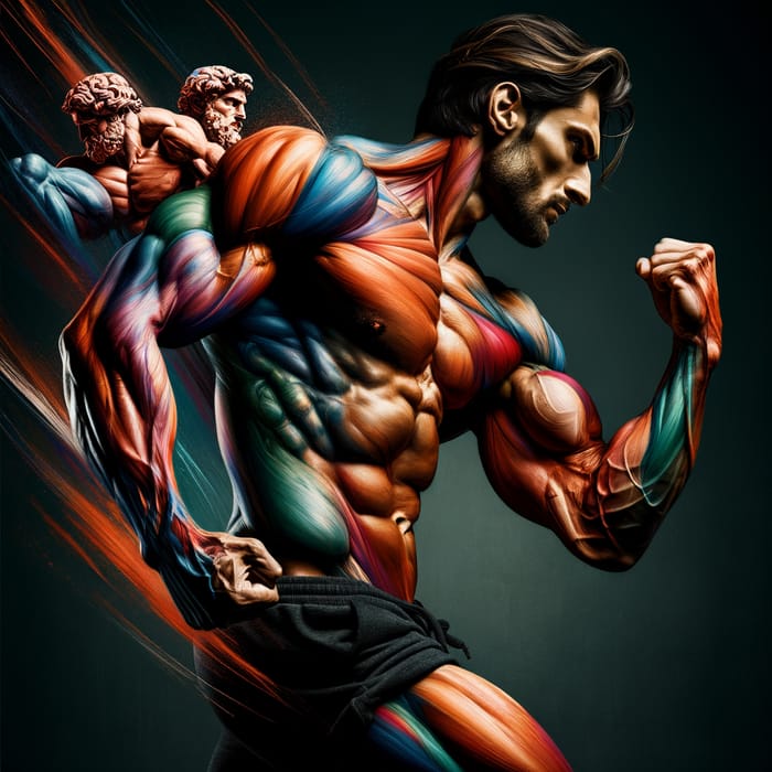 Vibrantly Painted Muscular Man Dynamic Poses Studio Portrait