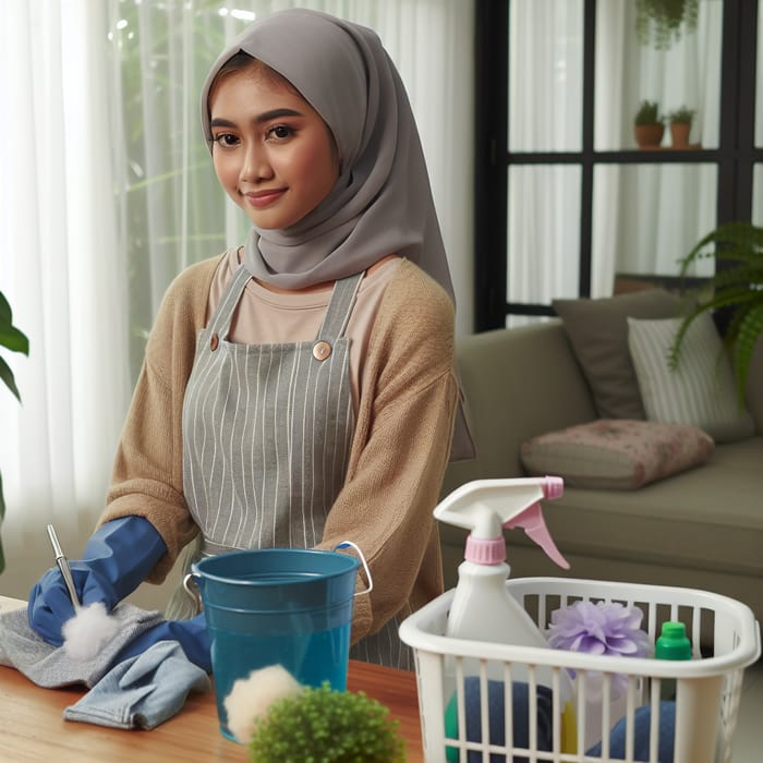 Indonesian Caregiver Performing Household Chores