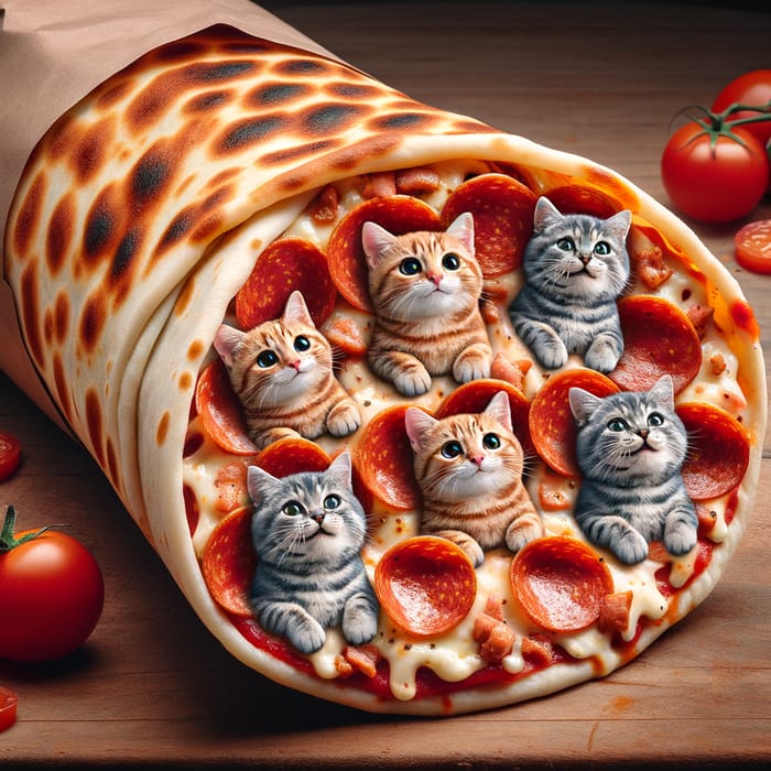 Cute Cat Pepperoni Pizza Shawarma Imagery