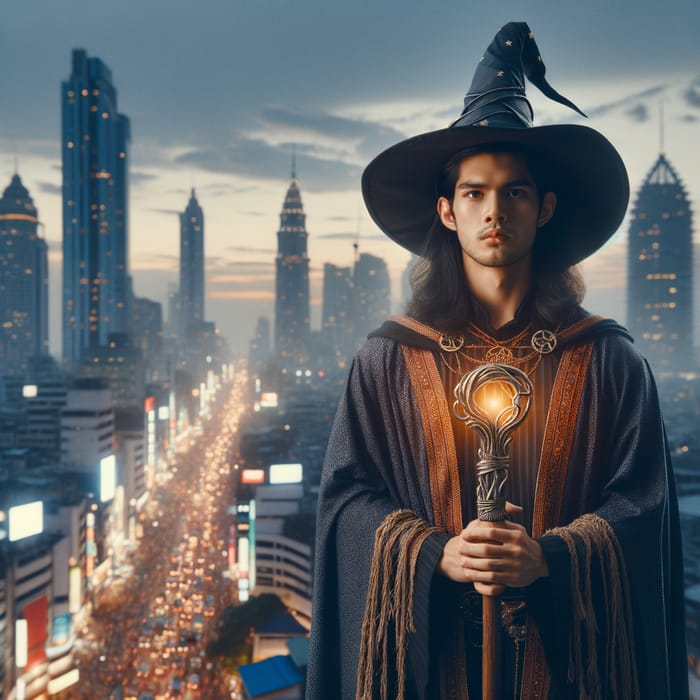 Wizard in Urban Background, 4K Resolution
