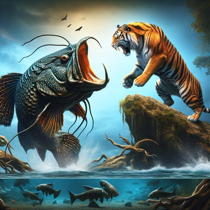 Plecostomus Fighting a Tiger: Aquatic Battle Unfolds