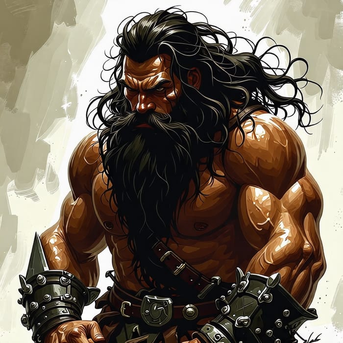 Intimidating Bearded Barbarian Illustration in Grimdark Style