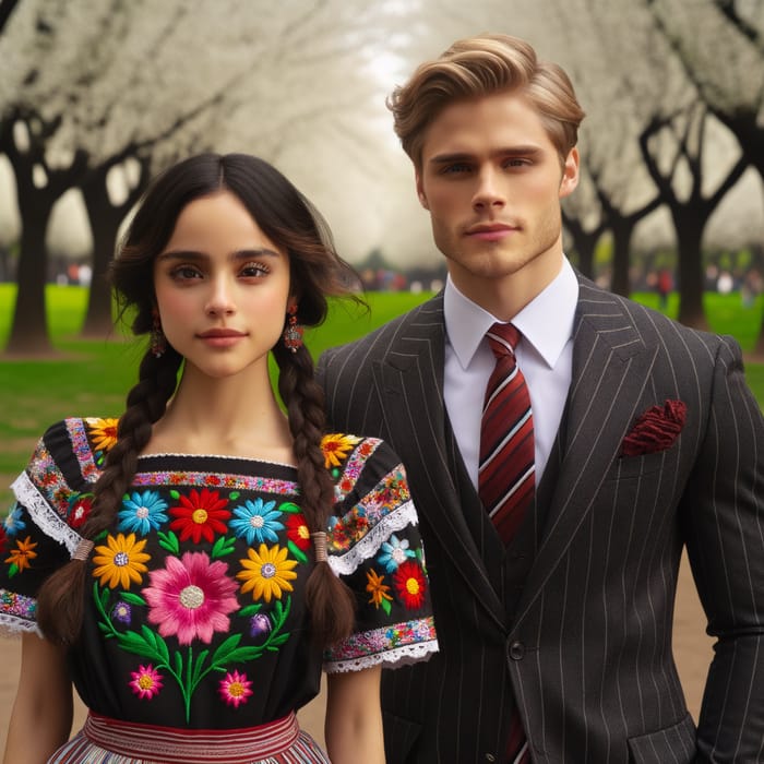 Mexican Girl and American Man in Traditional Attire