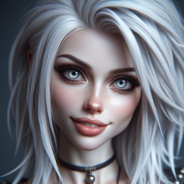 Beautiful Fantasy Goth Woman with Punk White Hair