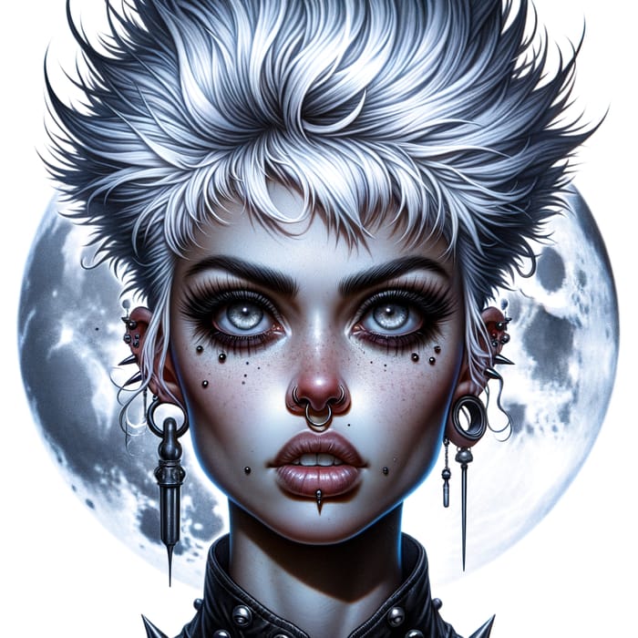 Beautiful Fantasy Woman with Punk White Hair and Piercings