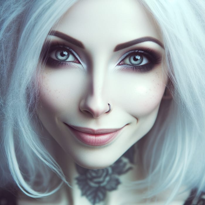 Fantasy Gothic Woman with Punk White Hair & Tattoos