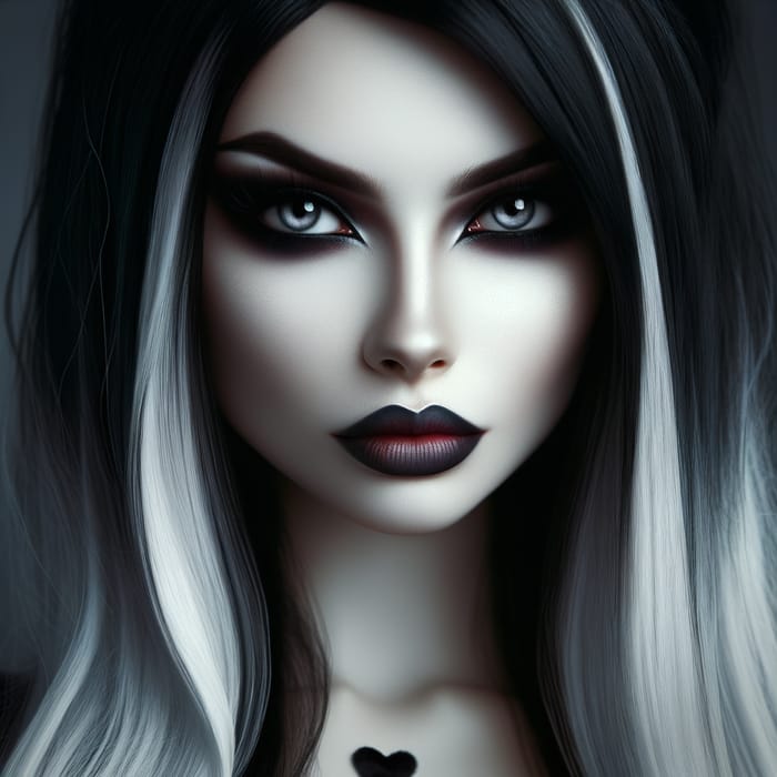 Coldly Beautiful Gothic Caucasian Female with White Stripe Hair