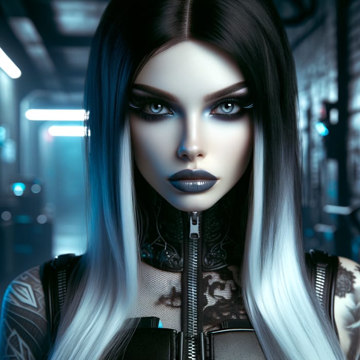 Pale Skinned Goth Woman in Cyberpunk Style | Striking Beauty