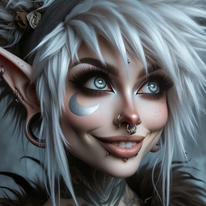 Beautiful Fantasy Goth Woman with Punk White Hair