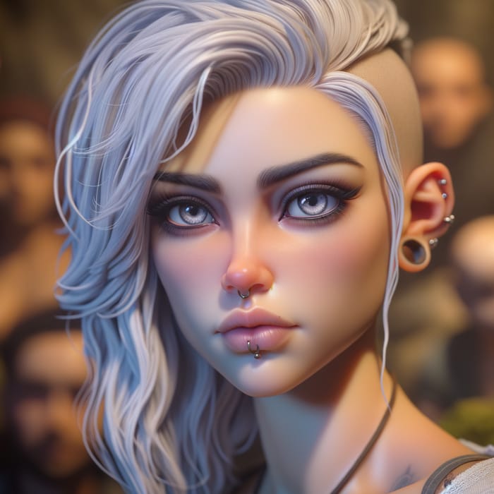 Sultry Fantasy Woman with White Hair, Gray Eyes, and Attitude