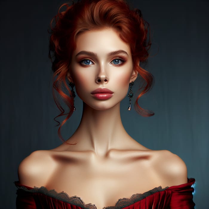 Opulent Red-Haired Girl in Historical Style Dress