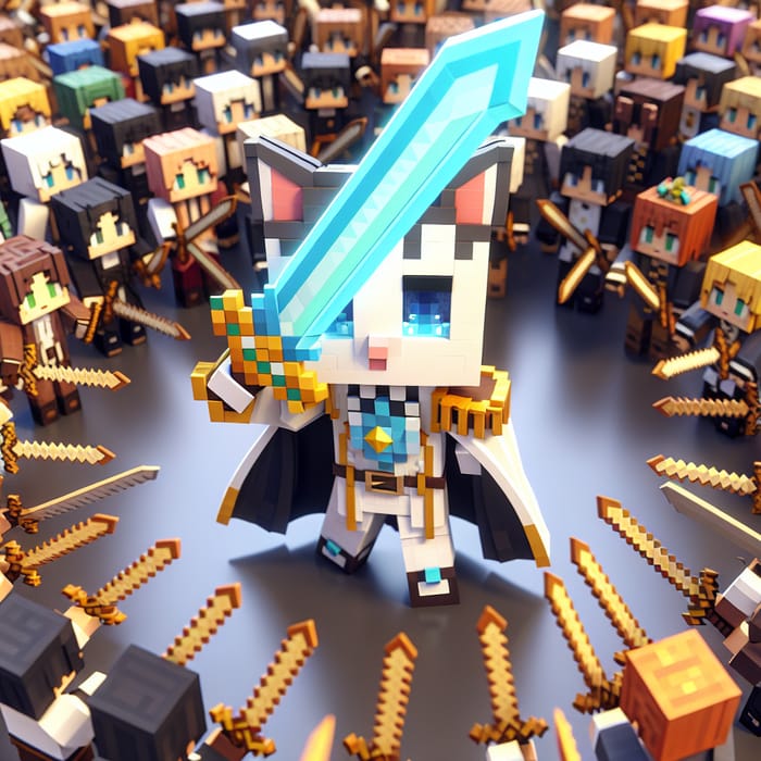 Captain Cat vs 100 Players: Minecraft Battle Scene