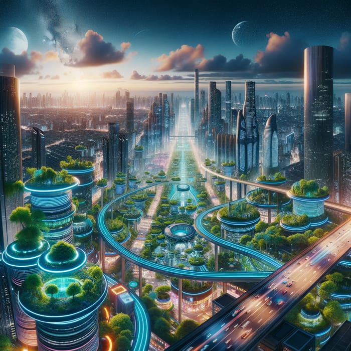 Futuristic Sustainable Cityscape: Cyberpunk Metropolis Art