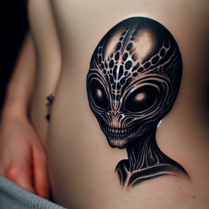 Striking Alien Tattoo in Black & White Palette