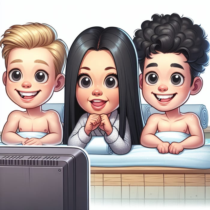 Funny Caricature: 3 Individuals Enjoying Spa Time
