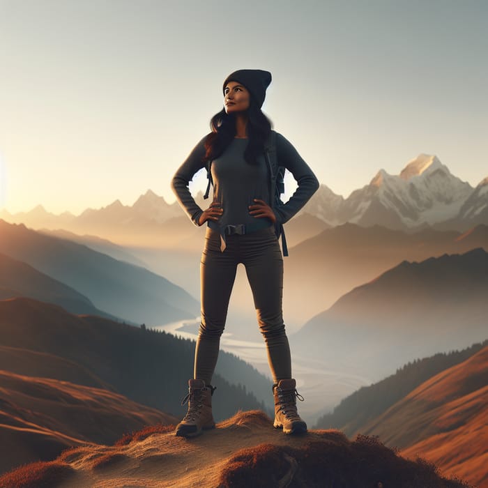 Symbol of Self-Confidence: Empowering South Asian Woman On Mountain Peak