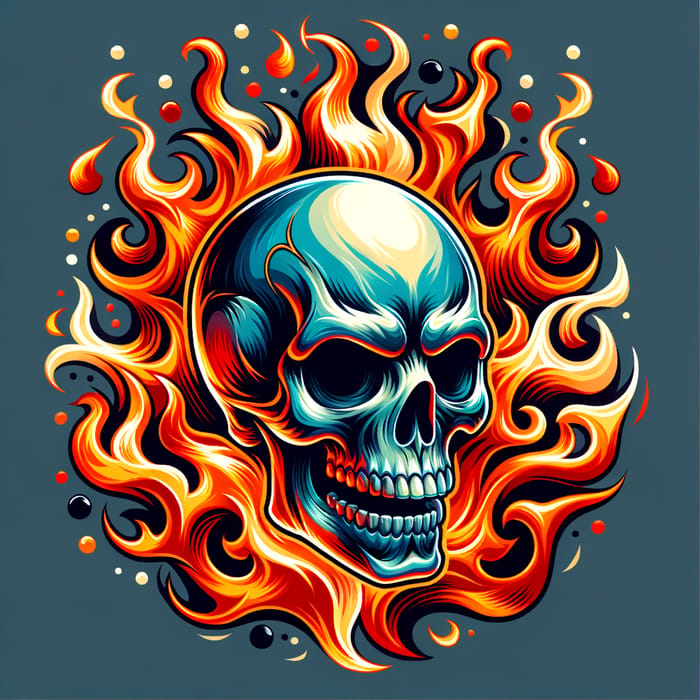 Menacing Infernal Skull: Vibrant Flames & Colorful Fantasy